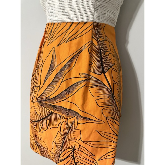 DELFINA BALDA Size S Tropical Leaf Dress Orange Waffle Knit Top Linen Resort USA - Picture 3 of 7